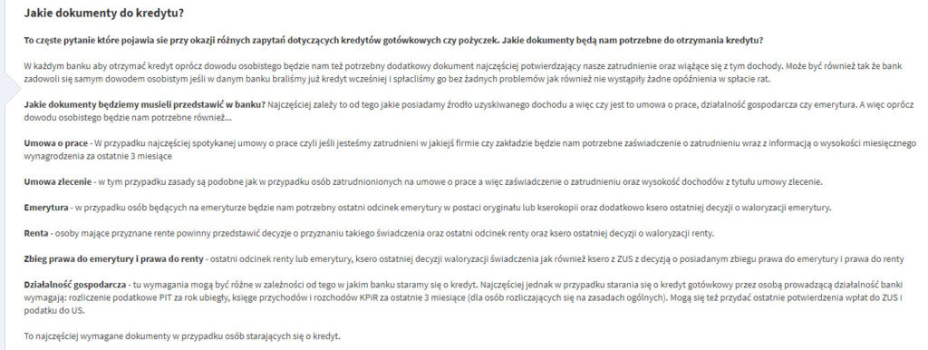 dokumenty potrzebne do kredytu