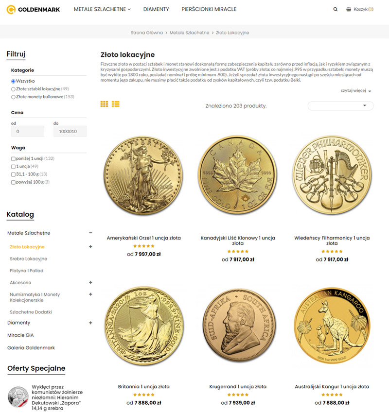 Złoto inwestycyjne lokacyjne